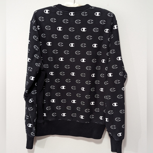 Champion Sweatshirt Men's Size Medium Crew Black White All Over Logo - Picture 4 of 8